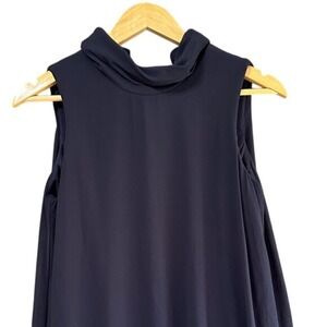 Vince Camuto Dress Women 6 Navy Blue Draped Mock Neck Sleeveless Back Zip